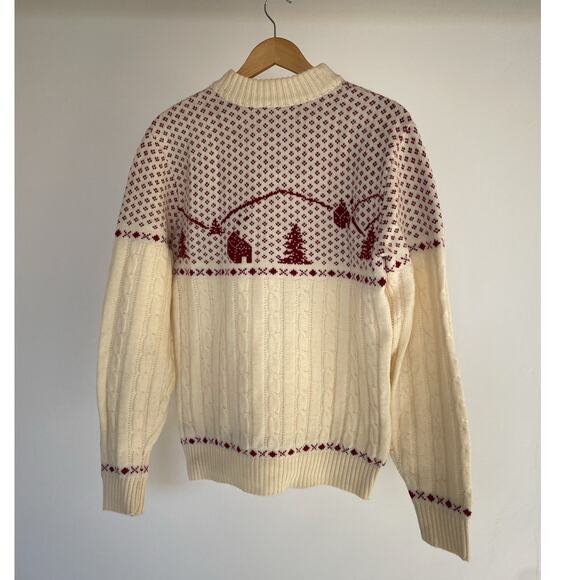 Vintage 70s JANTZEN Wool Deer Sweater / Sz L / Landscape Retro Holidays Ski - Picture 2 of 9